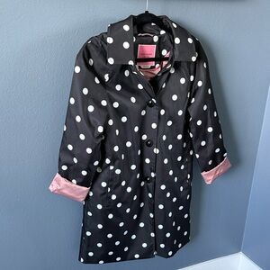 Kate Spade Black and White Polka Dot Rain Trench Coat with Pink Accents